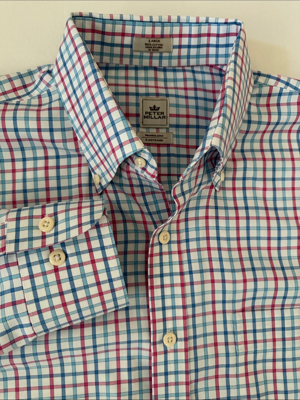 Peter Millar Nanoluxe Easycare Plaid Button-Down Shirt Large